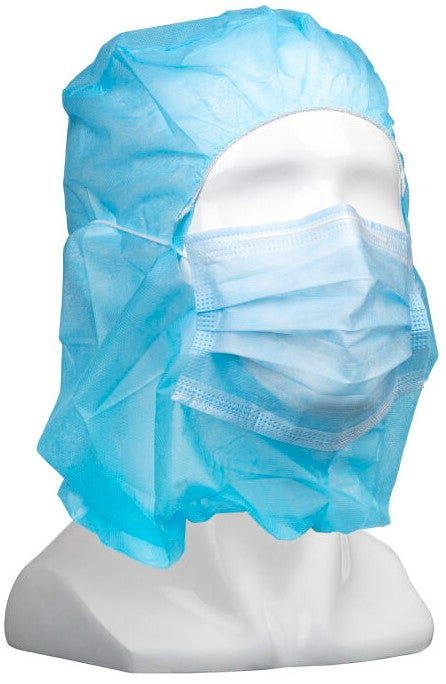Polypropylene Balaclavas + Facemask - Blue, Elasticated, 25gsm (Per 400 Balaclavas/Box)