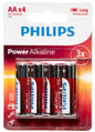 Philips Power Alkaline Battery - Red, AA (Per 4 Batteries/Pack)