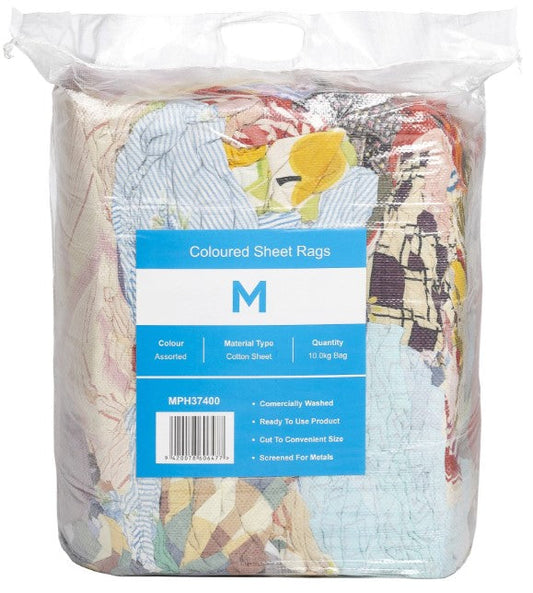 Coloured Sheet Rags - Assorted, 10.0kg Compressed Bale (Per Pack) *A Grade Quality