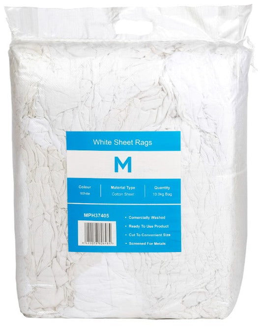 White Sheet Rags - White, 10.0kg Compressed Bale (Per Pack) *A Grade Quality