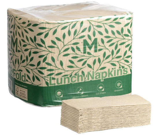 Lunch Napkins 1/8 Fold - Brown, 300mm x 300mm, 1 Ply, FSC Recycled® (Per 3000 Napkins/Box)