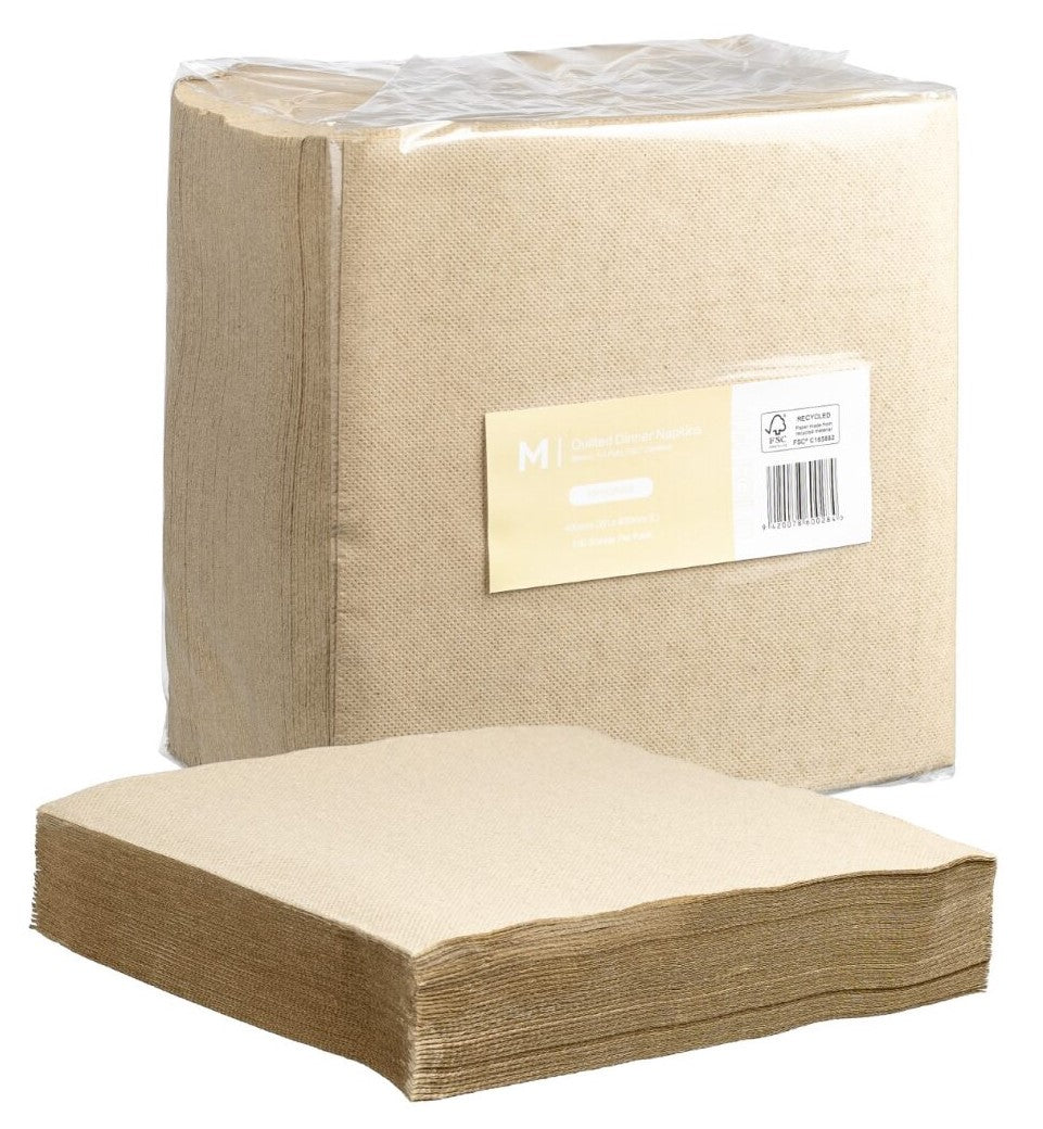 Quilted Dinner Napkins 1/4 Fold - Brown, 400mm x 400mm, 2 Ply, FSC Recycled® (Per 800 Napkins/Box)