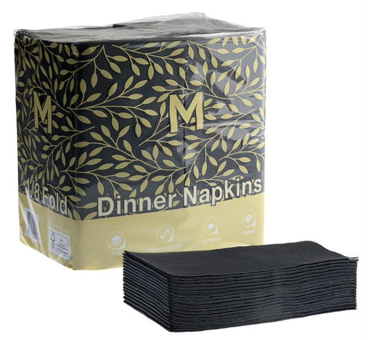 Quilted Dinner Napkins 1/4 Fold - Black, 400mm x 400mm, 2 Ply, FSC Mix® (Per 800 Napkins/Box)