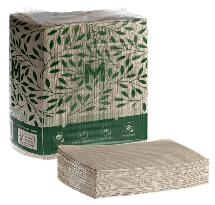 Dispenser Napkins - Brown, 210mm x 330mm, 1 Ply, FSC Recycled® (Per 6000 Napkins/Box)