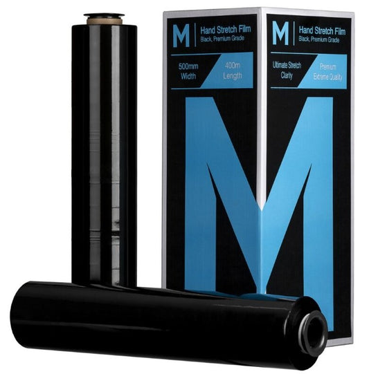 Cast Hand Stretch Film - Black, 500mm x 400m x 15mu (4 Rolls/Box) + 4 Free End Caps