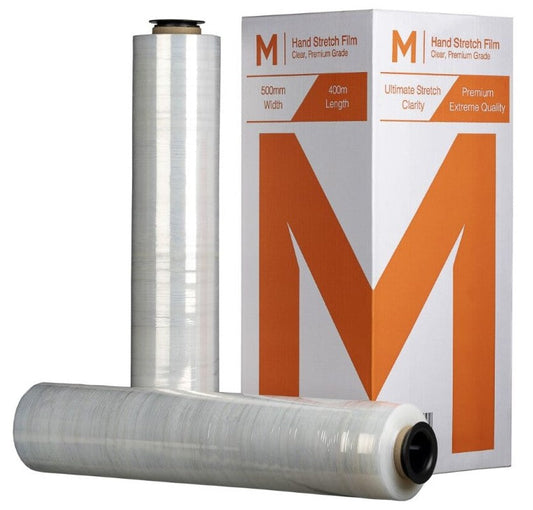 Cast Hand Stretch Film - Clear, 500mm x 400m x 17mu (4 Rolls/Box) + 4 Free End Caps