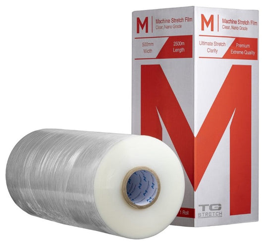 Cast Machine Stretch Film - Clear, 500mm x 2500m x 12mu (Per Roll)