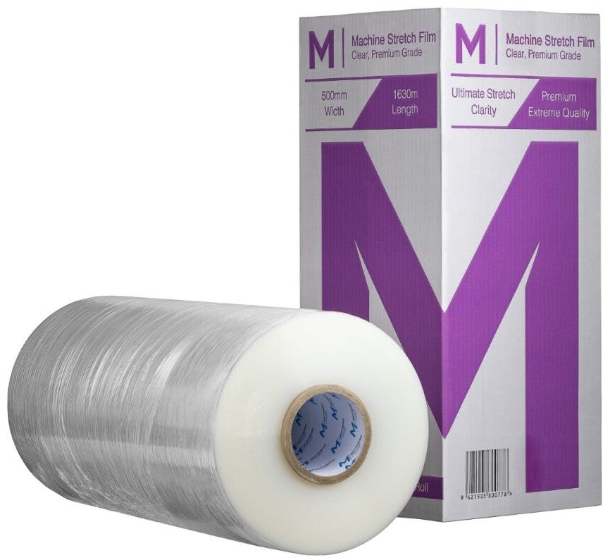 Cast Machine Stretch Film - Clear, 500mm x 1630m x 20mu (Per Roll)