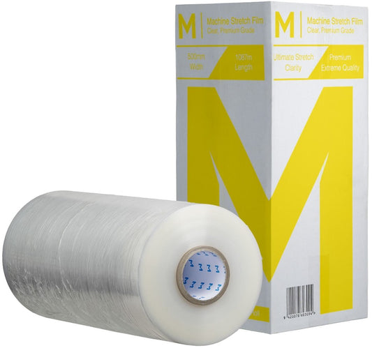 Cast Machine Stretch Film - Clear, 500mm x 1087m x 30mu (Per Roll)